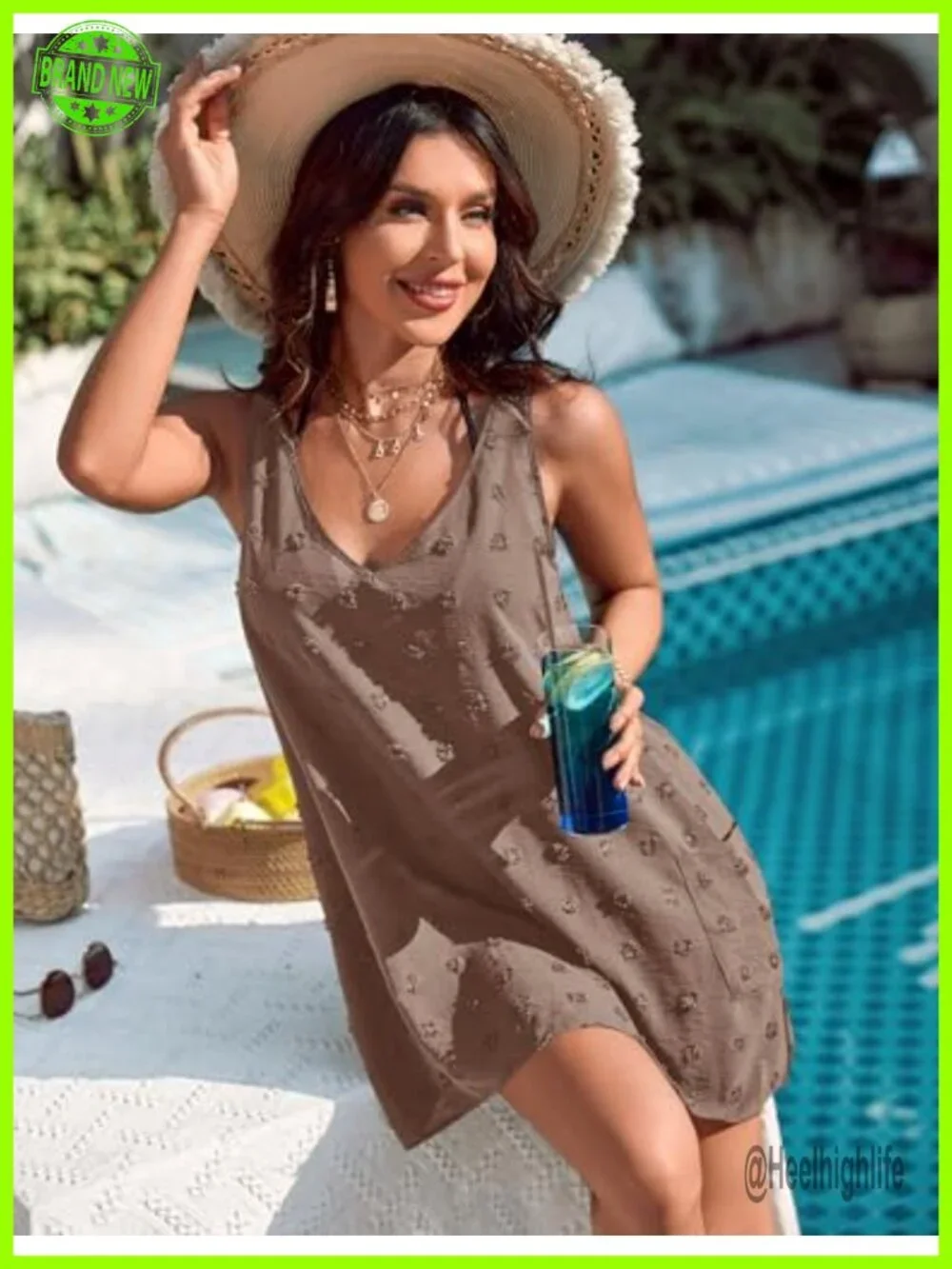 Polka Dot Beach Cover Up Dress V Neck Casual Swimsuit Coverup with Pockets